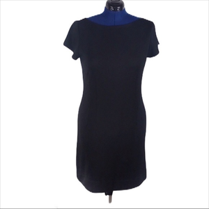 Apostrophe L black knit stretch short sleeve crew neck classic core career dress